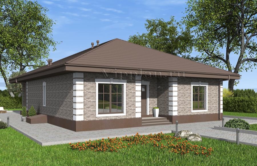Одноэтажный дом с кухней-гостиной, террасой, двумя спальнями и кабинетом