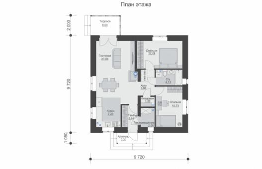 Одноэтажный дом с террасой и кухней-гостиной